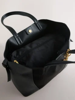 Black Faux Suede Mix Charm Shoulder Bag