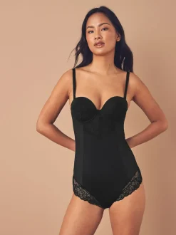 Black Firm Tummy Control Cupped Lace Body
