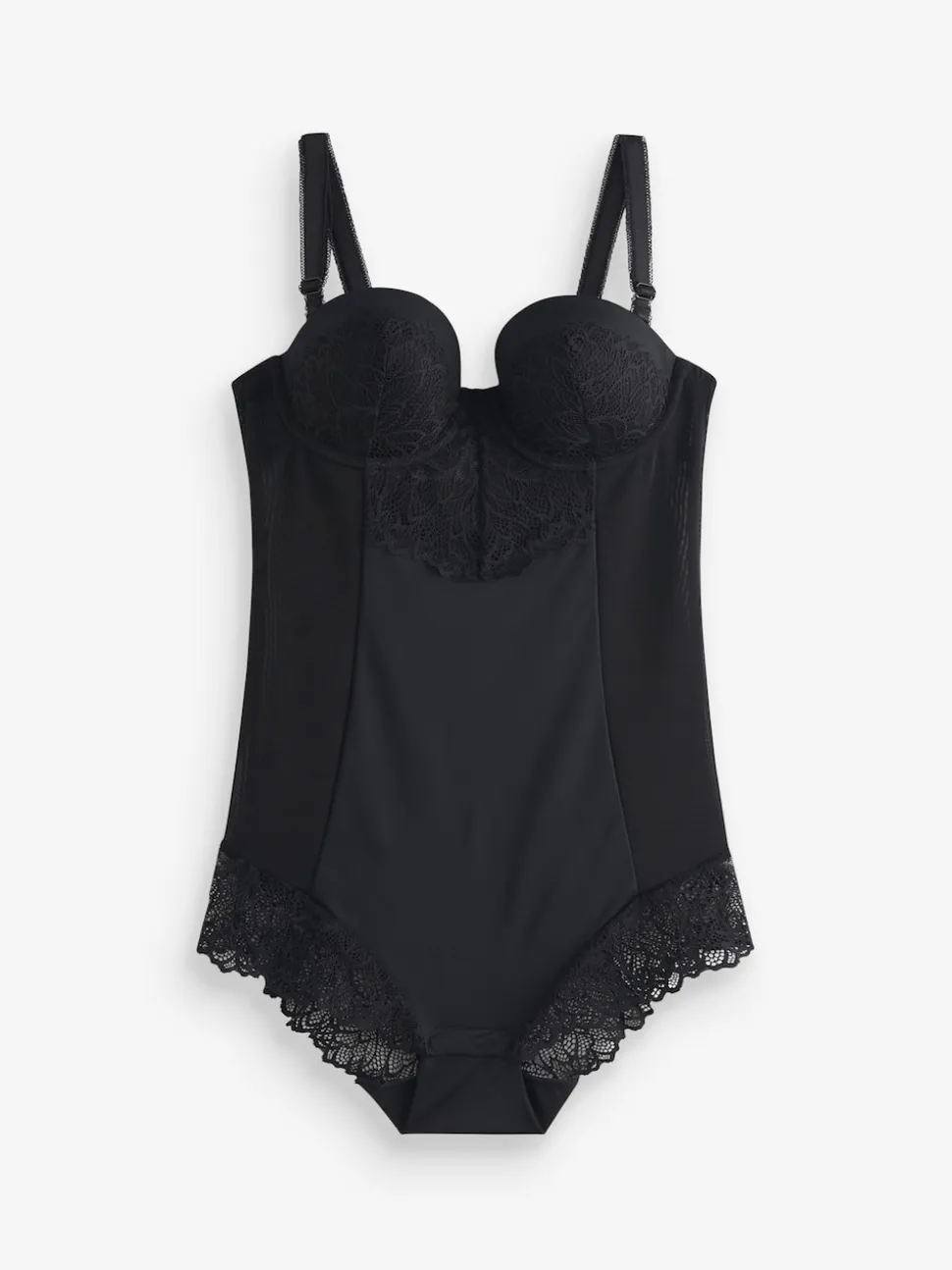 Black Firm Tummy Control Cupped Lace Body