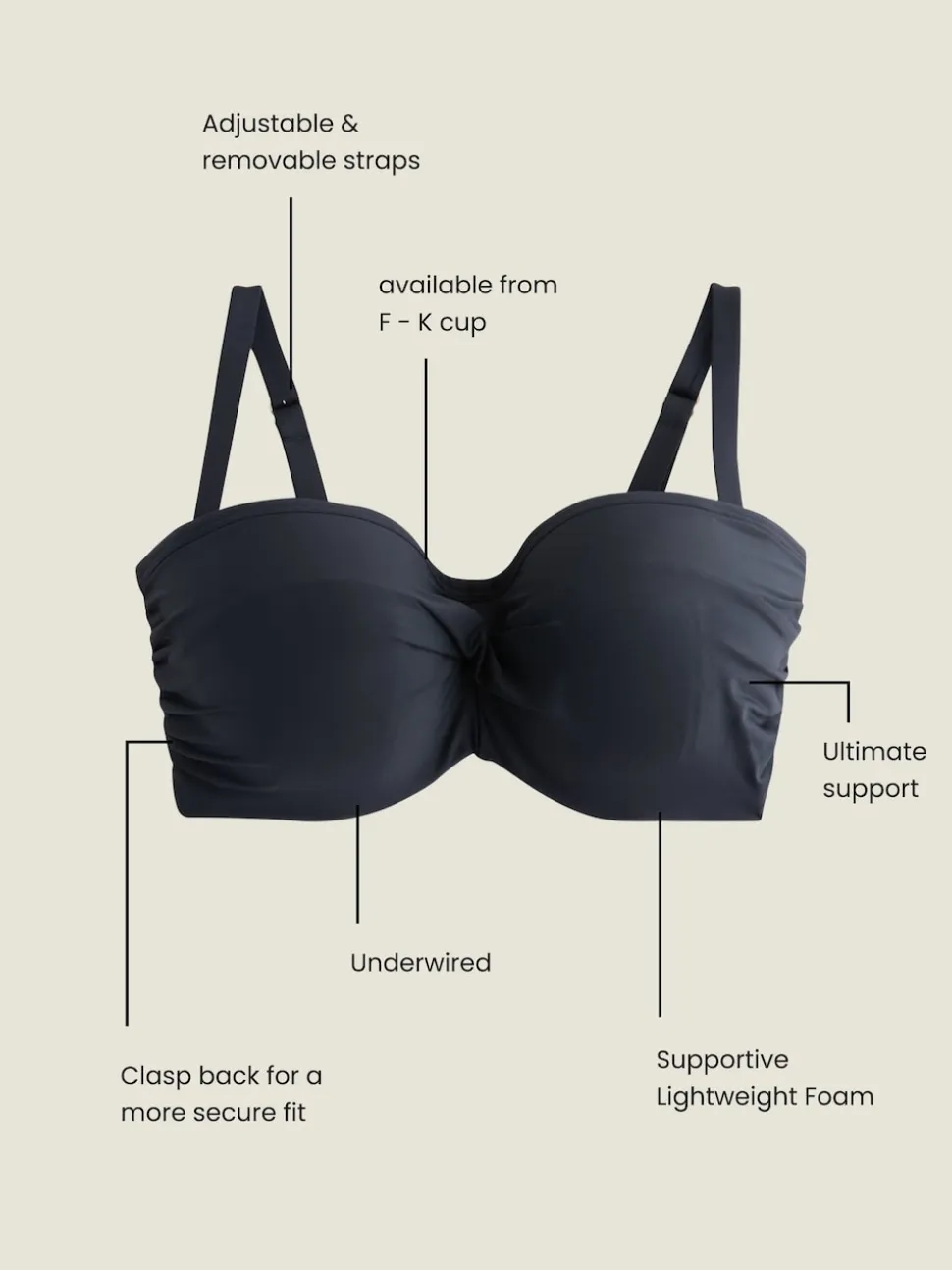 Black F-K Twist Bandeau Wired Bikini Top