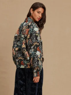 Black Floral Jacquard Bomber Jacket