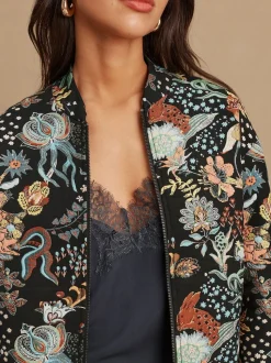 Black Floral Jacquard Bomber Jacket