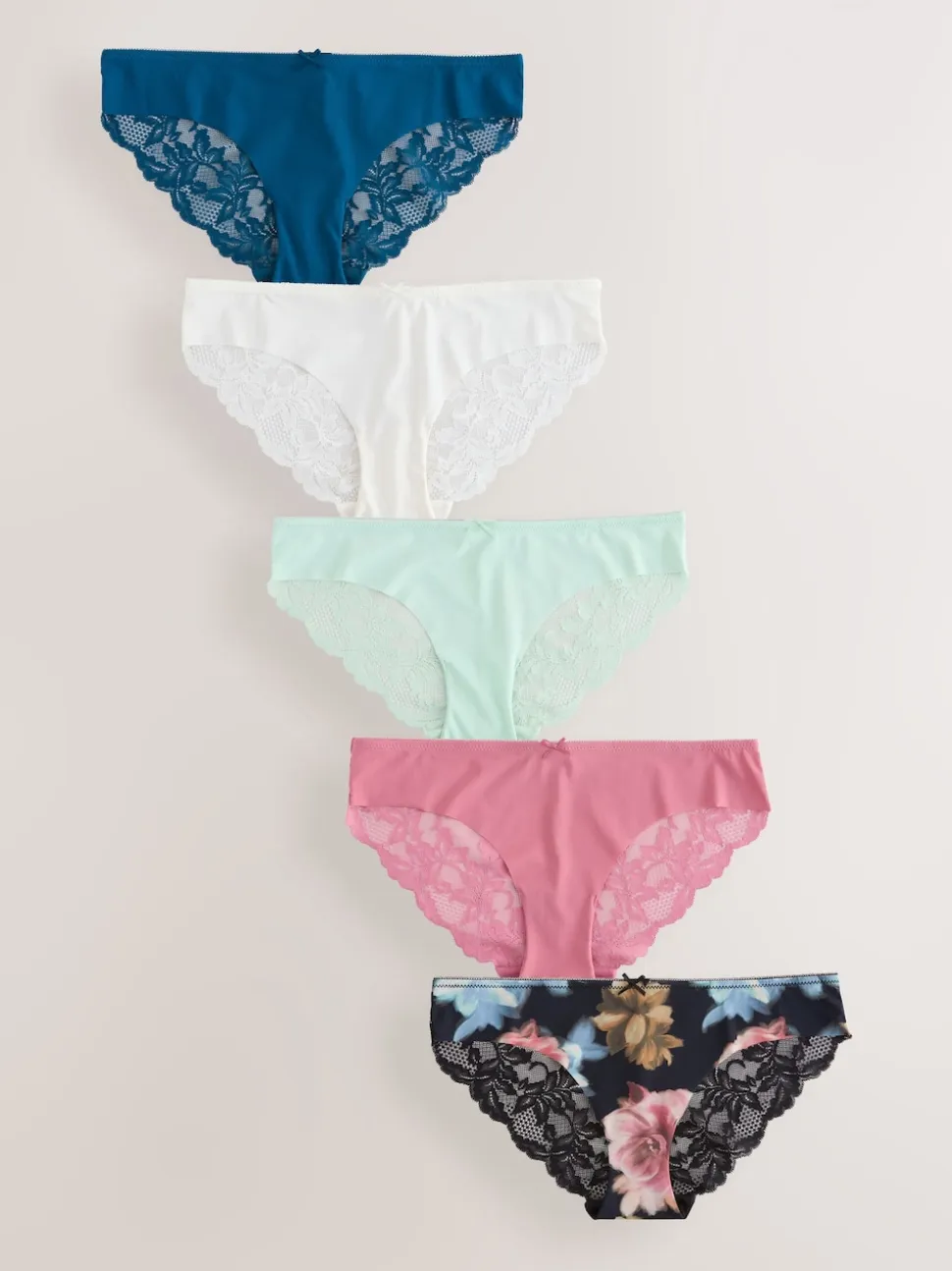 Black Floral Print Brazilian No VPL Lace Back Briefs 5 Pack