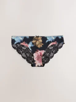 Black Floral Print Brazilian No VPL Lace Back Briefs 5 Pack