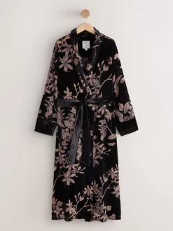 Black Floral Print N.Premium Velvet Robe