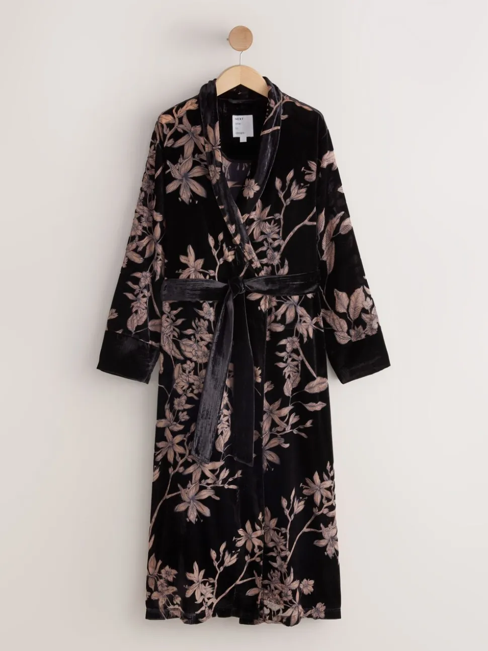 Black Floral Print N.Premium Velvet Robe