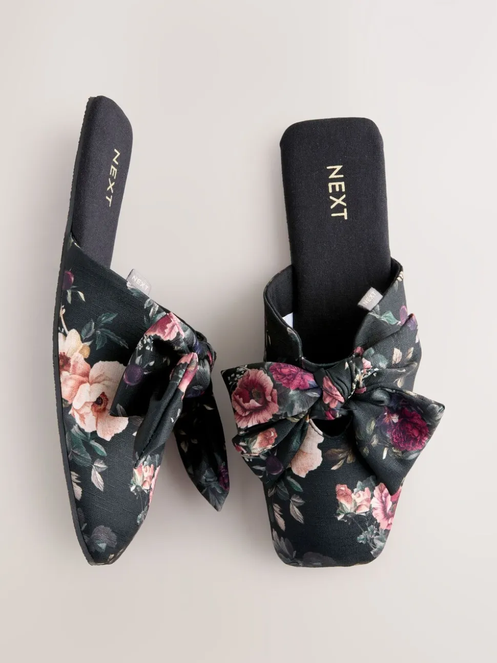Black Floral Velvet Bow Slippers