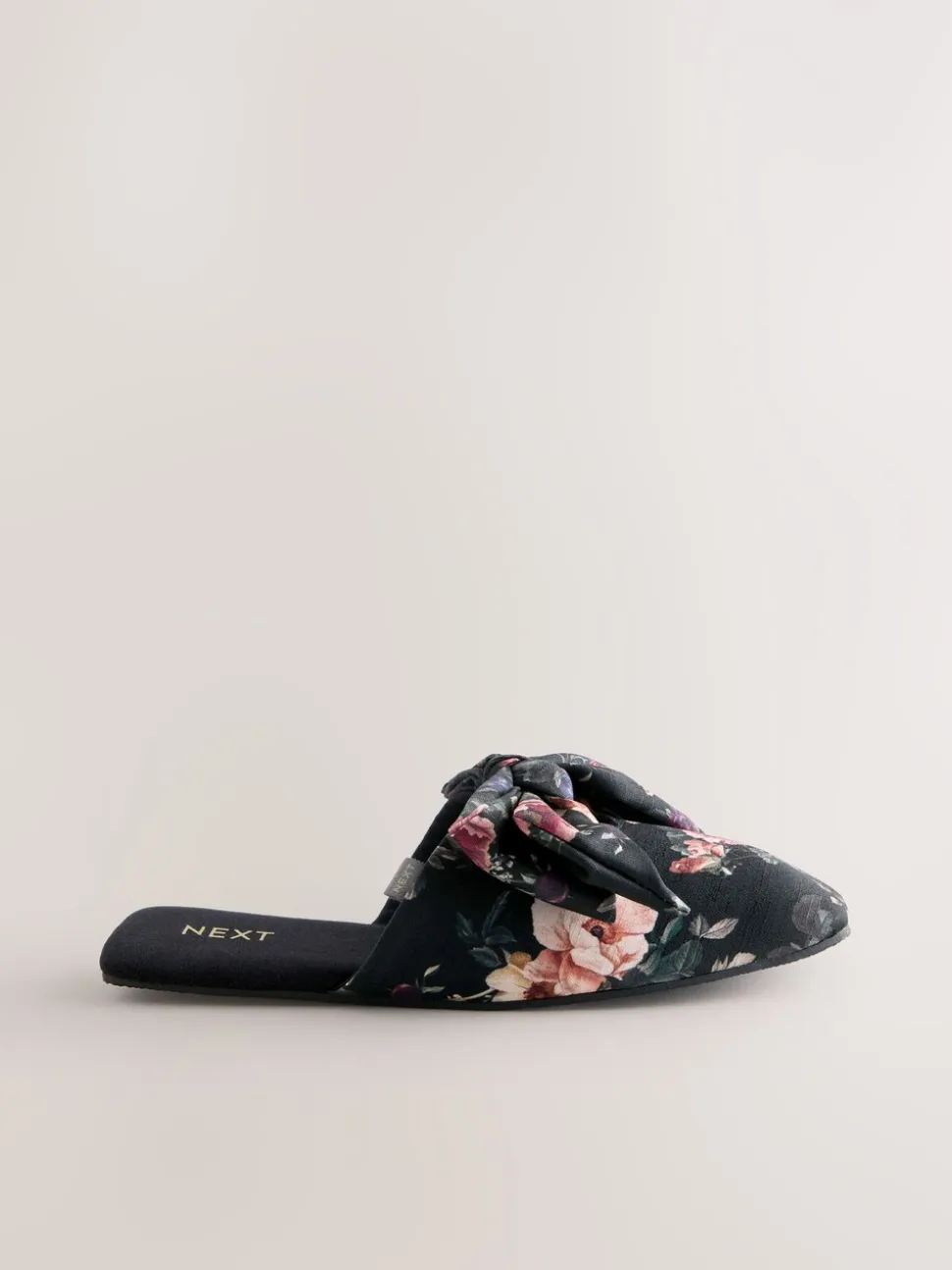 Black Floral Velvet Bow Slippers