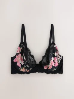 Black Floral/Pink DD+ Non Pad Plunge Bras 2 Pack
