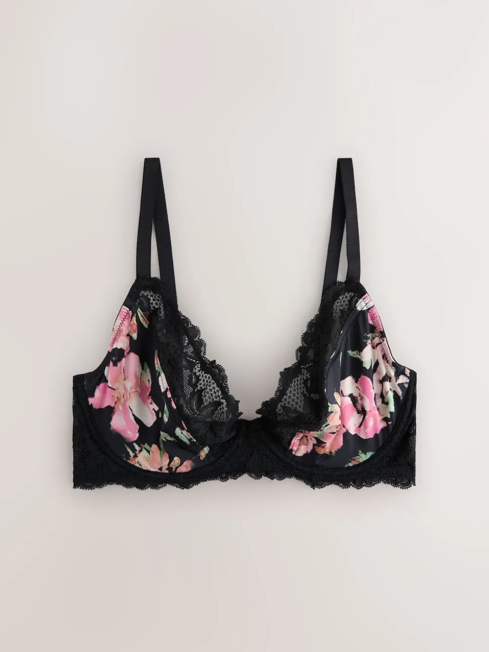 Black Floral/Pink DD+ Non Pad Plunge Bras 2 Pack