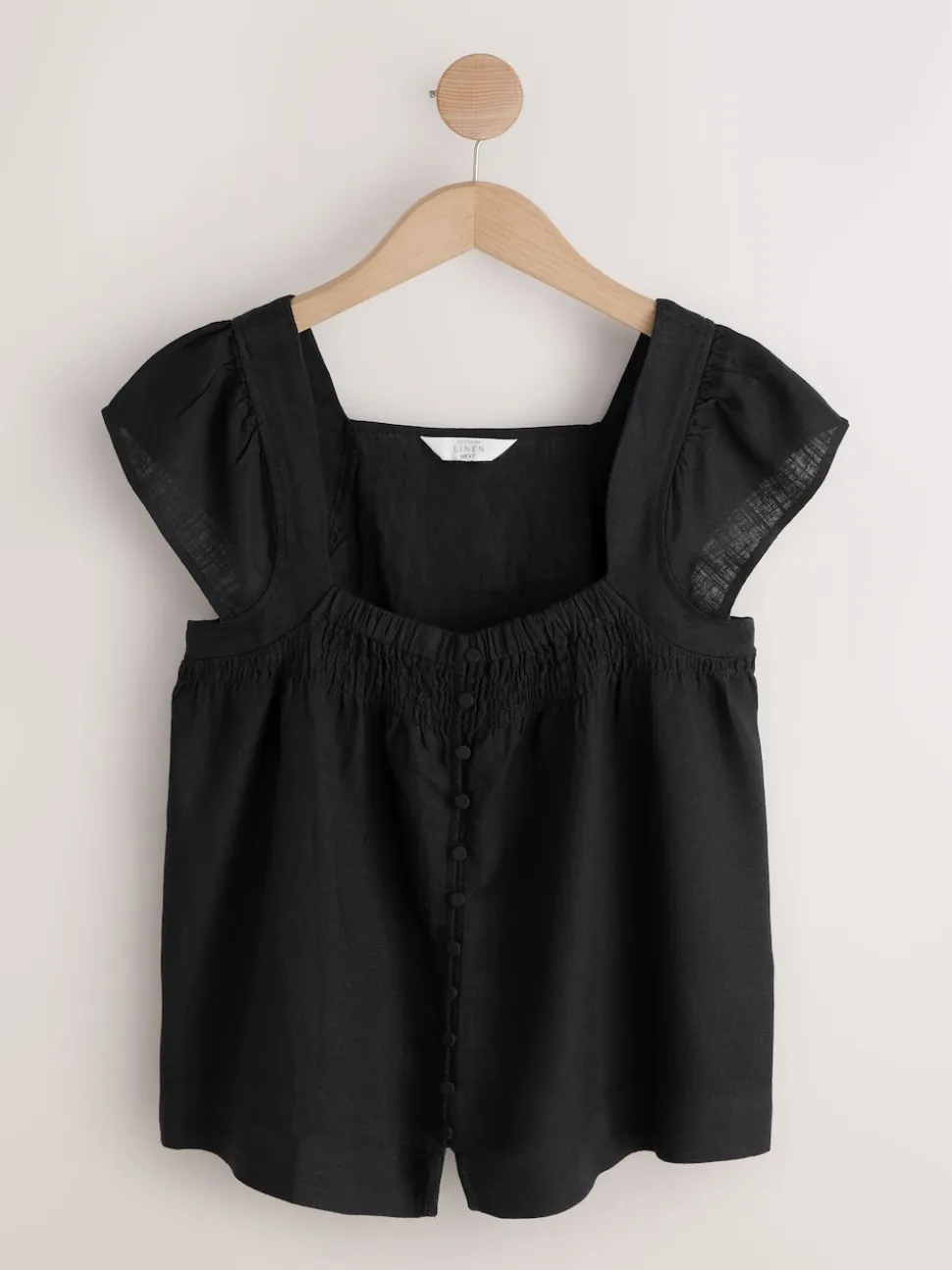 Black Flutter Sleeve Button Front Top With Linen