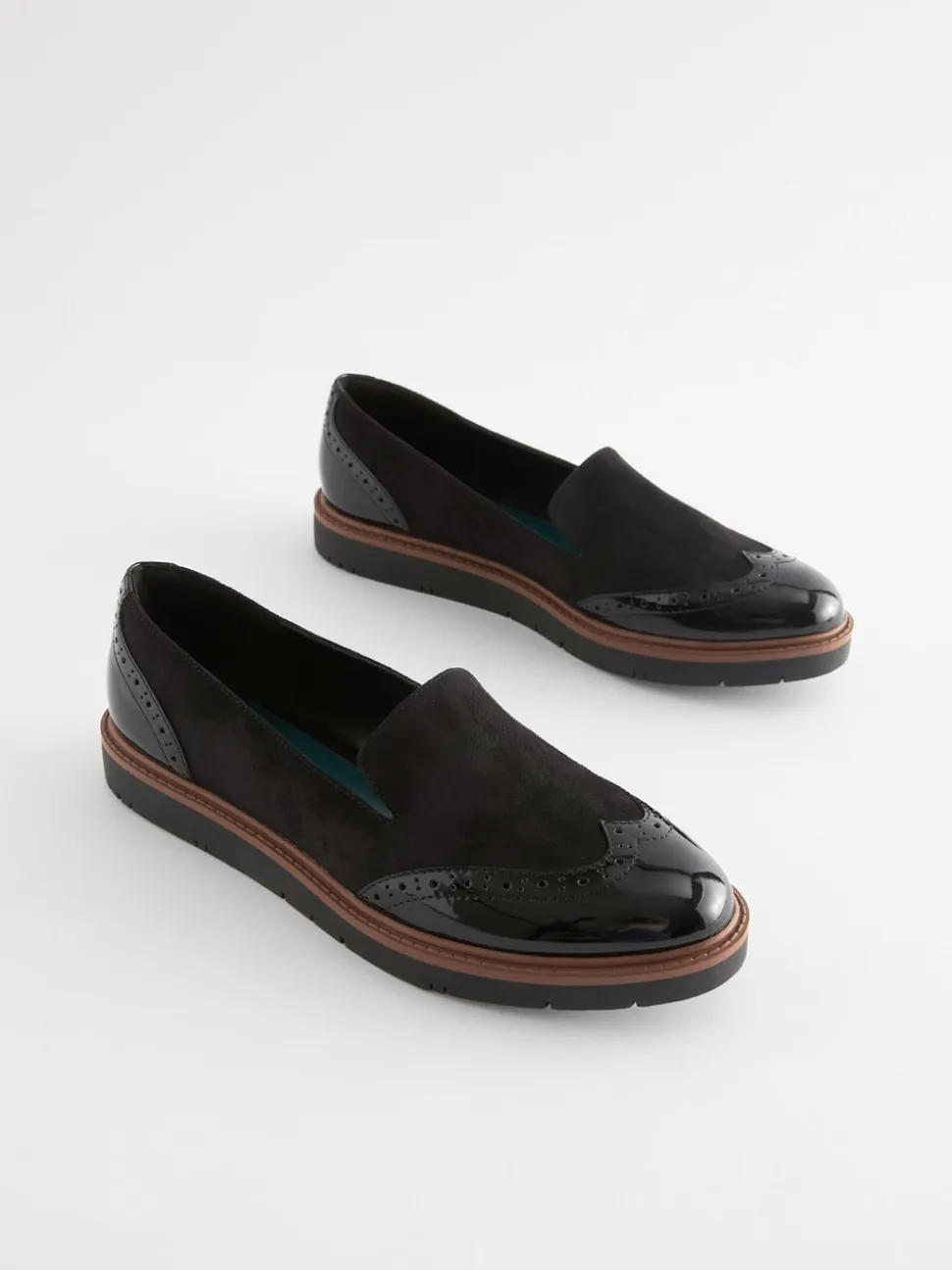 Black Forever Comfort® Brogue Detail Chunky Sole Loafers
