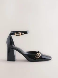 Black Forever Comfort® Buckle Closed Toe Block Heels