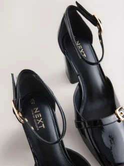 Black Forever Comfort® Buckle Closed Toe Block Heels