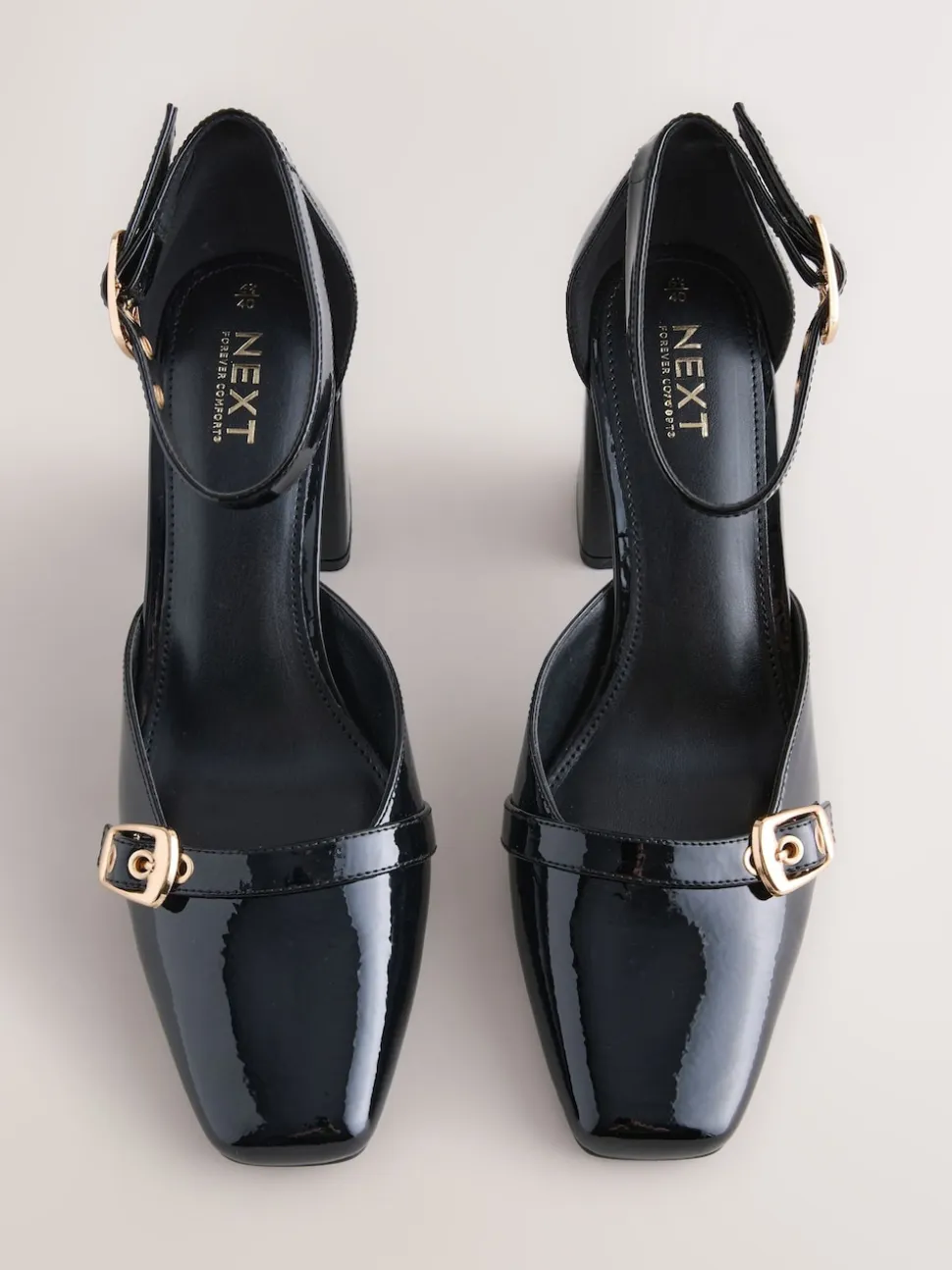 Black Forever Comfort® Buckle Closed Toe Block Heels