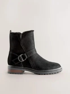 Black Forever Comfort® Faux Fur Hardware Ankle Boots