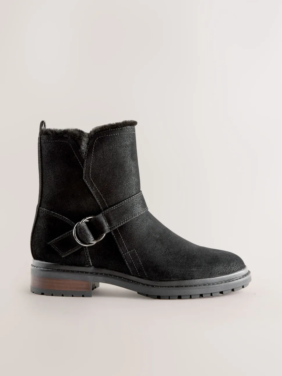 Black Forever Comfort® Faux Fur Hardware Ankle Boots