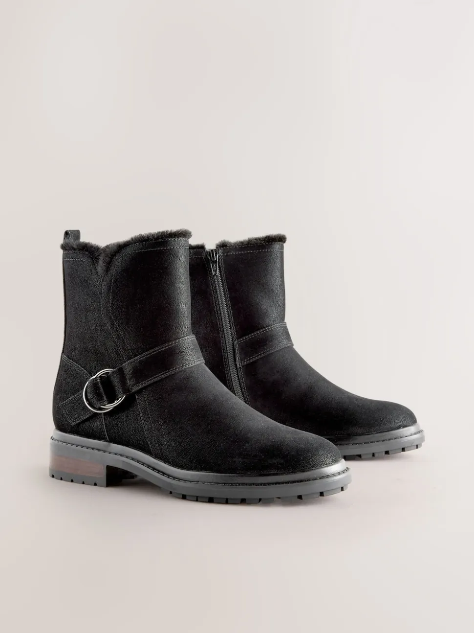 Black Forever Comfort® Faux Fur Hardware Ankle Boots