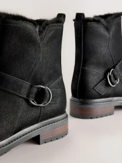 Black Forever Comfort® Faux Fur Hardware Ankle Boots