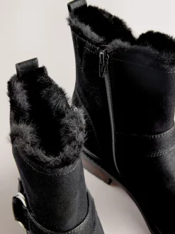 Black Forever Comfort® Faux Fur Hardware Ankle Boots