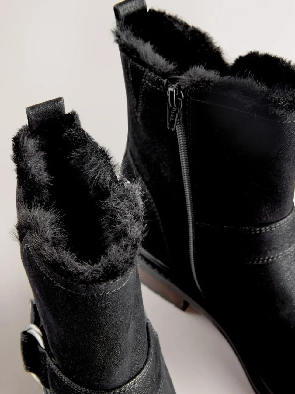 Black Forever Comfort® Faux Fur Hardware Ankle Boots
