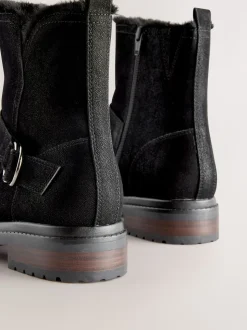 Black Forever Comfort® Faux Fur Hardware Ankle Boots