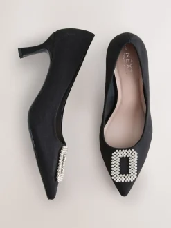 Black Forever Comfort Jewel Trim Pointed Court Heels