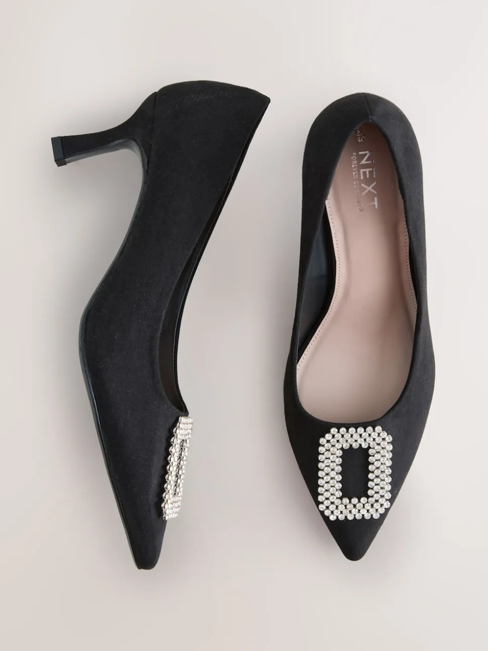 Black Forever Comfort Jewel Trim Pointed Court Heels