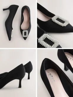 Black Forever Comfort Jewel Trim Pointed Court Heels