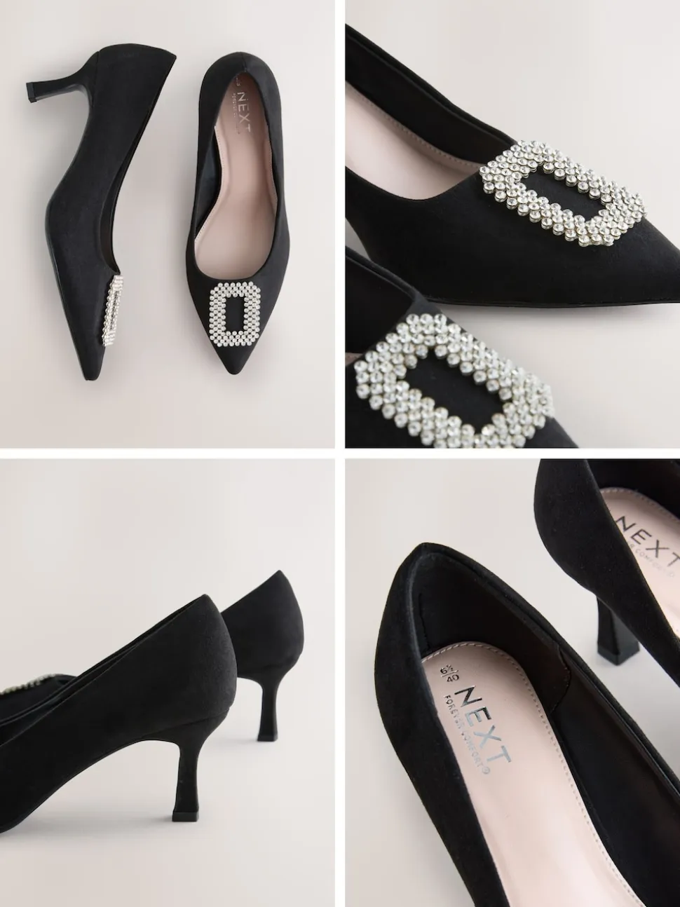 Black Forever Comfort Jewel Trim Pointed Court Heels