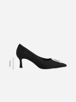 Black Forever Comfort Jewel Trim Pointed Court Heels
