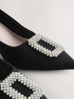 Black Forever Comfort Jewel Trim Pointed Court Heels