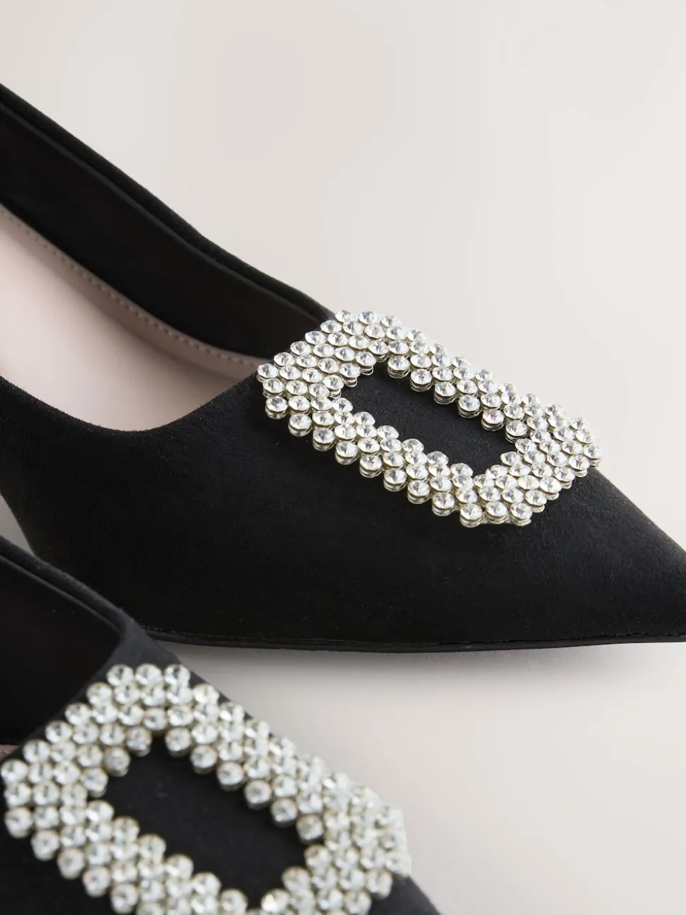 Black Forever Comfort Jewel Trim Pointed Court Heels