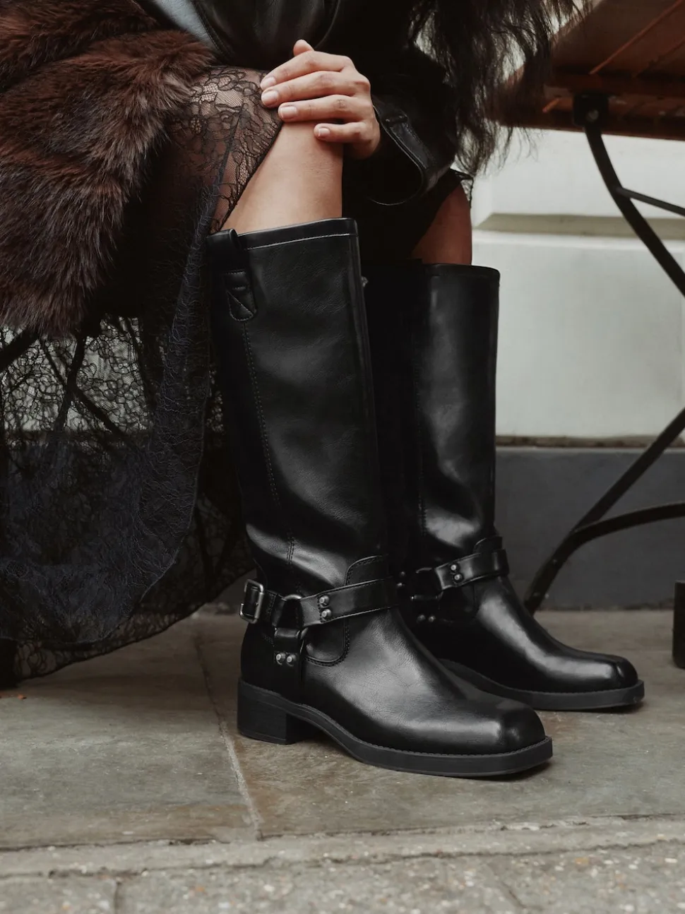 Black Forever Comfort® Knee High Biker Boots