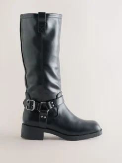 Black Forever Comfort® Knee High Biker Boots