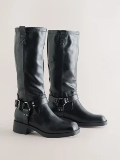 Black Forever Comfort® Knee High Biker Boots