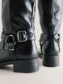 Black Forever Comfort® Knee High Biker Boots