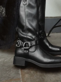 Black Forever Comfort® Knee High Biker Boots
