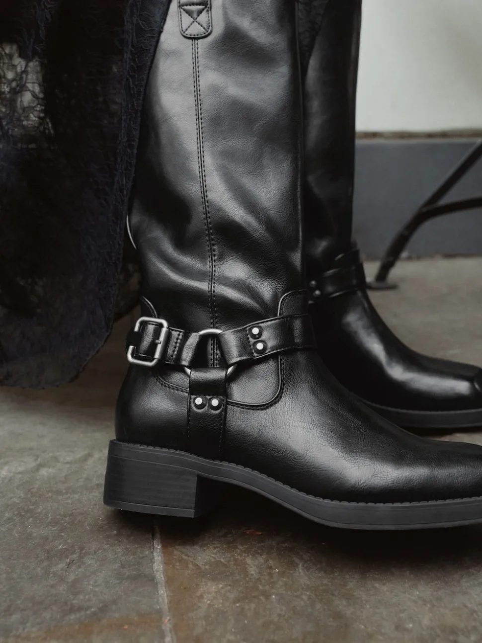 Black Forever Comfort® Knee High Biker Boots