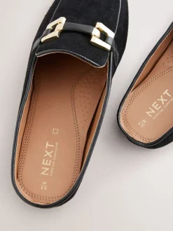 Black Forever Comfort® Leather Hardware Trim Detail Loafer Mules