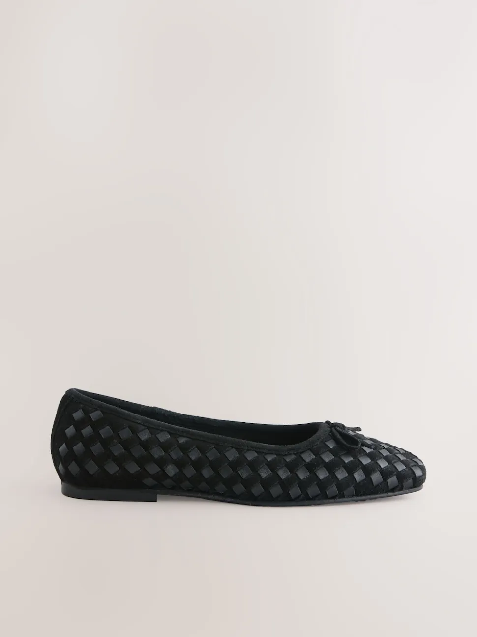 Black Forever Comfort® Leather Weave Ballet Flats