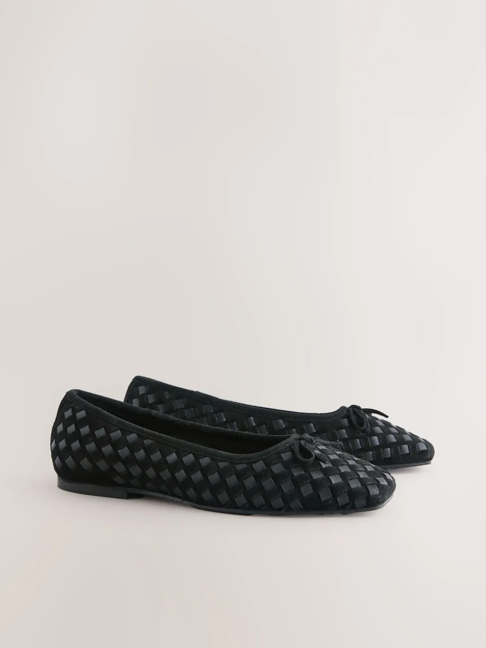Black Forever Comfort® Leather Weave Ballet Flats