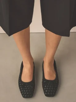 Black Forever Comfort® Leather Weave Ballet Flats