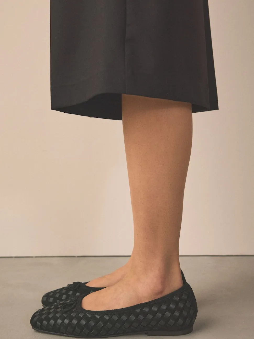 Black Forever Comfort® Leather Weave Ballet Flats