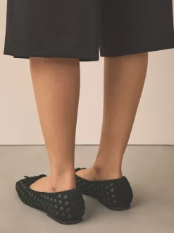 Black Forever Comfort® Leather Weave Ballet Flats