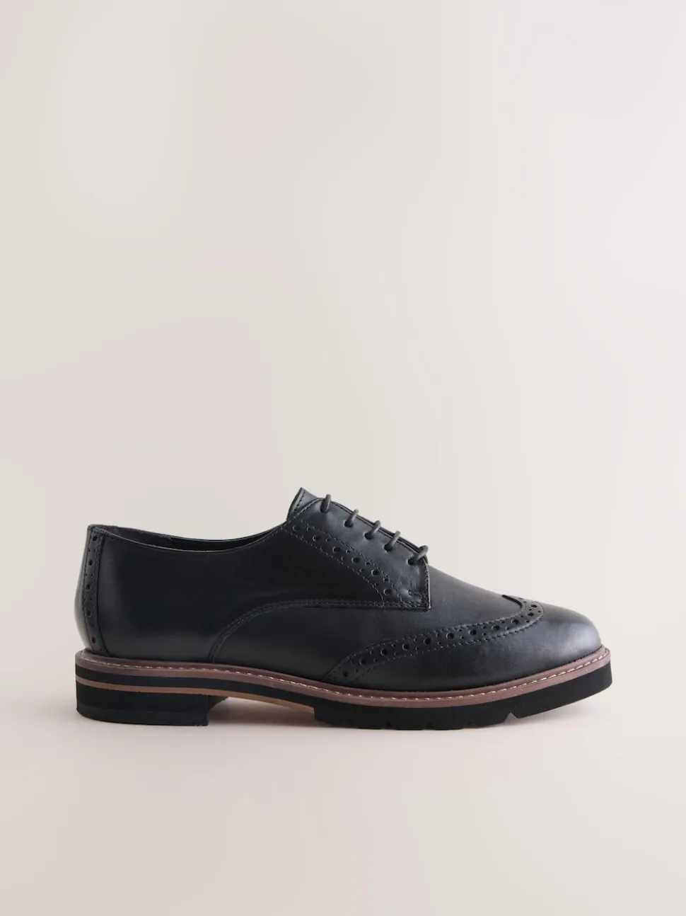 Black Forever Comfort® Leather Brogue Detailing Chunky Sole Lace-Up Shoes