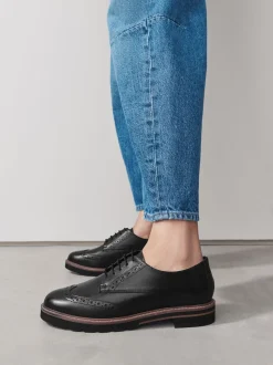 Black Forever Comfort® Leather Brogue Detailing Chunky Sole Lace-Up Shoes
