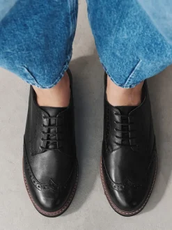 Black Forever Comfort® Leather Brogue Detailing Chunky Sole Lace-Up Shoes