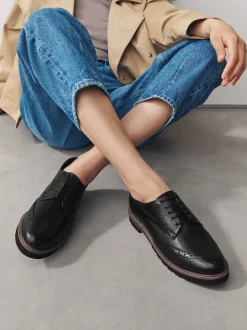 Black Forever Comfort® Leather Brogue Detailing Chunky Sole Lace-Up Shoes