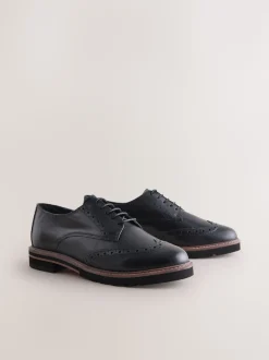 Black Forever Comfort® Leather Brogue Detailing Chunky Sole Lace-Up Shoes